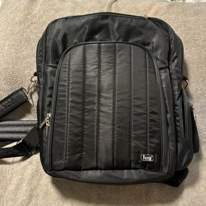 lug Black Quilted Front Nylon Backpack with Multiple Zippers